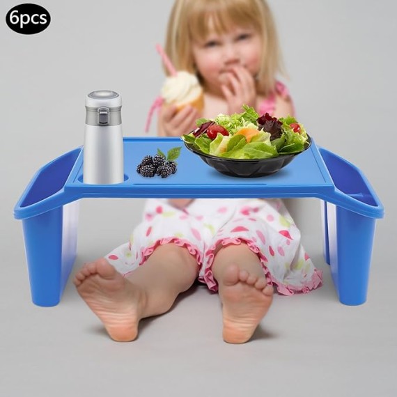 Activity Lap Desk Tray with Storage, Plastic Breakfast Laptop Trays with Side Pockets, Portable Lap Bed Table for Snacks, Play, Classroom and Sensory Toys (Blue, 50 * 25 * 18cm, 6pcs)