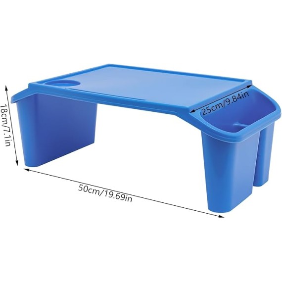 Activity Lap Desk Tray with Storage, Plastic Breakfast Laptop Trays with Side Pockets, Portable Lap Bed Table for Snacks, Play, Classroom and Sensory Toys (Blue, 50 * 25 * 18cm, 6pcs)