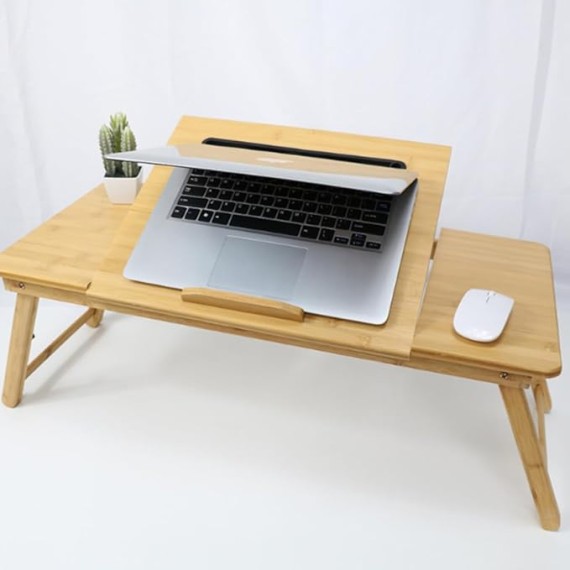Adjustable Laptop Bed Stand with Foldable Legs - Portable Sofa Lap Desk with Mouse & Wrist Pad, Height & Angle Adjustable Notebook Standing Table (M), Medium