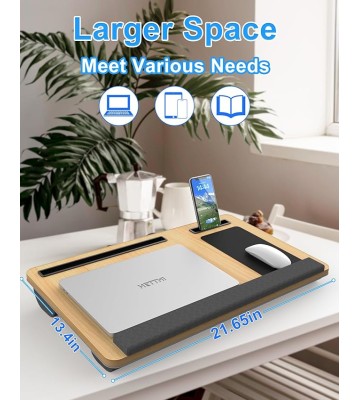 Laptop Lap Desk, Portable Large Laptop Desk for Bed, Up to 17 in Laptop Table with Wrist Rest, Mouse Pad, Tablet Phone Slot, Portable Handle, Laptop Lap Table with Cushion (Light Brown)
