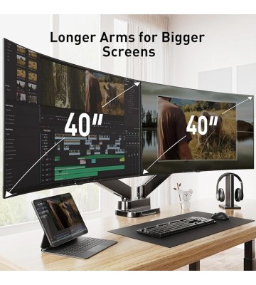 Dual Monitor Mount for 40 inch Ultrawide Screens up to 33 lbs, Heavy Duty Dual Monitor Stand with Full Motion Adjustment, Dual Monitor Arm with Tilt, Swivel, Rotation, VESA 75x75 or 100x100mm