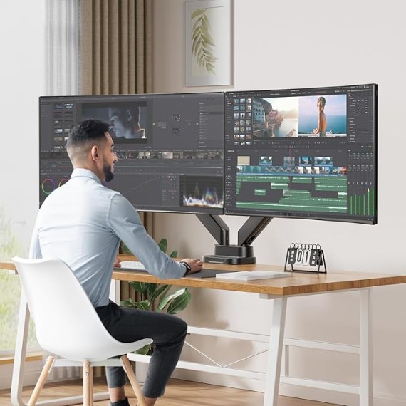 Dual Monitor Mount for 40 inch Ultrawide Screens up to 33 lbs, Heavy Duty Dual Monitor Stand with Full Motion Adjustment, Dual Monitor Arm with Tilt, Swivel, Rotation, VESA 75x75 or 100x100mm