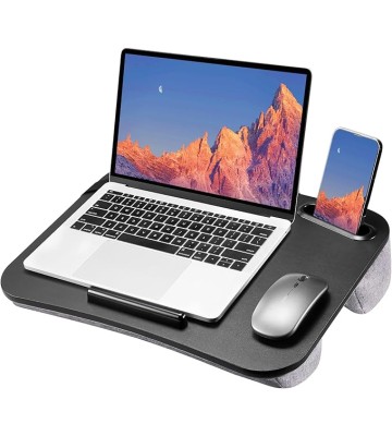 Laptop Lap Desk Fits up to 15.6 inch Laptops, Lap Desk with Cushion, Phone Slot & Storage Bag, Portable Lightweight Lap Desk for Laptop, Black Laptop Desk for Home Office Dormitory