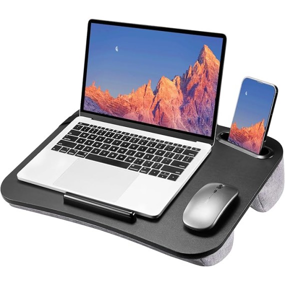 Laptop Lap Desk Fits up to 15.6 inch Laptops, Lap Desk with Cushion, Phone Slot & Storage Bag, Portable Lightweight Lap Desk for Laptop, Black Laptop Desk for Home Office Dormitory
