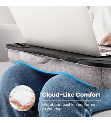 Laptop Lap Desk Fits up to 15.6 inch Laptops, Lap Desk with Cushion, Phone Slot & Storage Bag, Portable Lightweight Lap Desk for Laptop, Black Laptop Desk for Home Office Dormitory