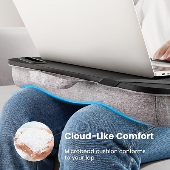 Laptop Lap Desk Fits up to 15.6 inch Laptops, Lap Desk with Cushion, Phone Slot & Storage Bag, Portable Lightweight Lap Desk for Laptop, Black Laptop Desk for Home Office Dormitory