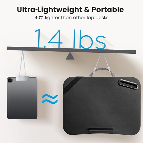 Laptop Lap Desk Fits up to 15.6 inch Laptops, Lap Desk with Cushion, Phone Slot & Storage Bag, Portable Lightweight Lap Desk for Laptop, Black Laptop Desk for Home Office Dormitory