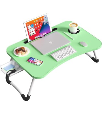 Foldable Lap Desk Table, Laptop Stand for Bed, Laptop Bed Tray Table, Laptop Bed Table with Storage Drawer and Cup Holder for Reading and Writing Holder for Bed Couch Sofa Floor(Green)