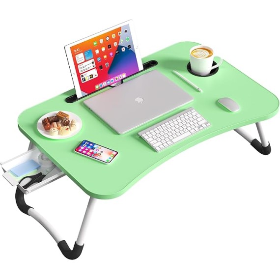 Foldable Lap Desk Table, Laptop Stand for Bed, Laptop Bed Tray Table, Laptop Bed Table with Storage Drawer and Cup Holder for Reading and Writing Holder for Bed Couch Sofa Floor(Green)