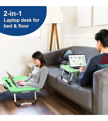 Foldable Lap Desk Table, Laptop Stand for Bed, Laptop Bed Tray Table, Laptop Bed Table with Storage Drawer and Cup Holder for Reading and Writing Holder for Bed Couch Sofa Floor(Green)
