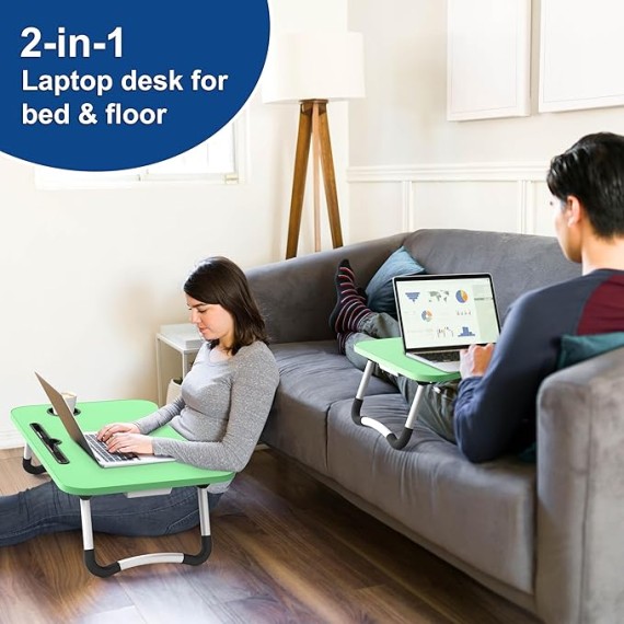 Foldable Lap Desk Table, Laptop Stand for Bed, Laptop Bed Tray Table, Laptop Bed Table with Storage Drawer and Cup Holder for Reading and Writing Holder for Bed Couch Sofa Floor(Green)
