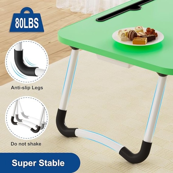Foldable Lap Desk Table, Laptop Stand for Bed, Laptop Bed Tray Table, Laptop Bed Table with Storage Drawer and Cup Holder for Reading and Writing Holder for Bed Couch Sofa Floor(Green)