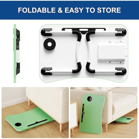 Foldable Lap Desk Table, Laptop Stand for Bed, Laptop Bed Tray Table, Laptop Bed Table with Storage Drawer and Cup Holder for Reading and Writing Holder for Bed Couch Sofa Floor(Green)