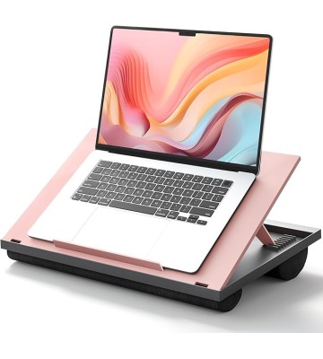 Adjustable Lap Desk - with 8 Adjustable Angles & Dual Cushions Laptop Stand for Car Laptop Desk, Work Table, Lap Writing Board & Drawing Desk on Sofa or Bed by , Pink