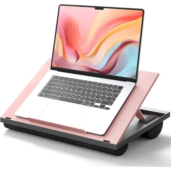 Adjustable Lap Desk - with 8 Adjustable Angles & Dual Cushions Laptop Stand for Car Laptop Desk, Work Table, Lap Writing Board & Drawing Desk on Sofa or Bed by , Pink