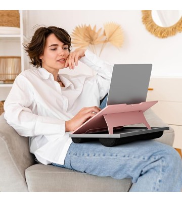 Adjustable Lap Desk - with 8 Adjustable Angles & Dual Cushions Laptop Stand for Car Laptop Desk, Work Table, Lap Writing Board & Drawing Desk on Sofa or Bed by , Pink