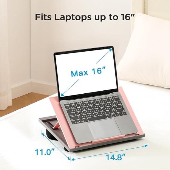 Adjustable Lap Desk - with 8 Adjustable Angles & Dual Cushions Laptop Stand for Car Laptop Desk, Work Table, Lap Writing Board & Drawing Desk on Sofa or Bed by , Pink