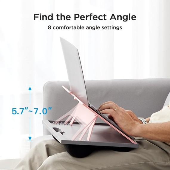 Adjustable Lap Desk - with 8 Adjustable Angles & Dual Cushions Laptop Stand for Car Laptop Desk, Work Table, Lap Writing Board & Drawing Desk on Sofa or Bed by , Pink
