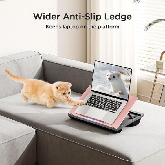 Adjustable Lap Desk - with 8 Adjustable Angles & Dual Cushions Laptop Stand for Car Laptop Desk, Work Table, Lap Writing Board & Drawing Desk on Sofa or Bed by , Pink