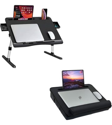 Laptop Bed Tray Table, Adjustable Laptop Desk for Bed, Multifunctional Lap Table for Working, Eating, Writing, Gaming, Drawing (Black-XL, M)