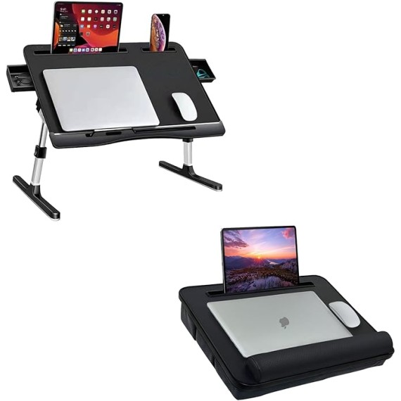 Laptop Bed Tray Table, Adjustable Laptop Desk for Bed, Multifunctional Lap Table for Working, Eating, Writing, Gaming, Drawing (Black-XL, M)