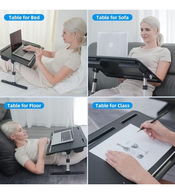 Laptop Bed Tray Table, Adjustable Laptop Desk for Bed, Multifunctional Lap Table for Working, Eating, Writing, Gaming, Drawing (Black-XL, M)