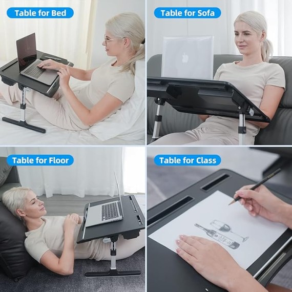Laptop Bed Tray Table, Adjustable Laptop Desk for Bed, Multifunctional Lap Table for Working, Eating, Writing, Gaming, Drawing (Black-XL, M)