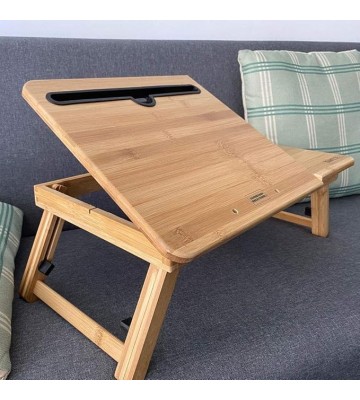 Foldable Laptop Bed Table Lap Desk Stand, 100% Natural Bamboo Laptop Desk, Adjustable Lapdesk Table with Storage Drawer, Suitable for Bed/Sofa/Floor - Small Dining Table, Computer Desk