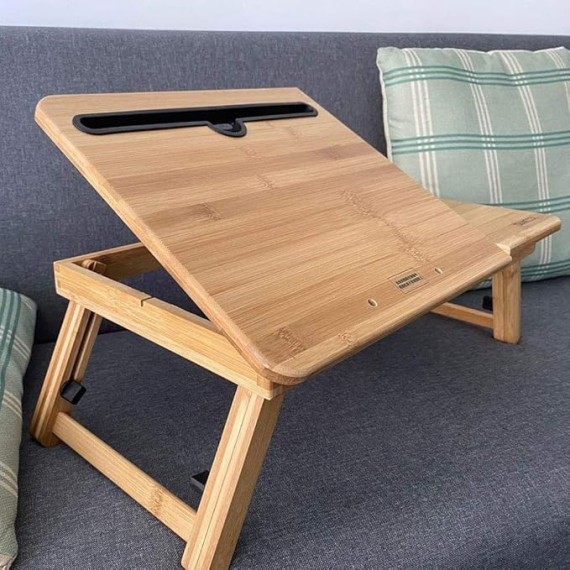 Foldable Laptop Bed Table Lap Desk Stand, 100% Natural Bamboo Laptop Desk, Adjustable Lapdesk Table with Storage Drawer, Suitable for Bed/Sofa/Floor - Small Dining Table, Computer Desk