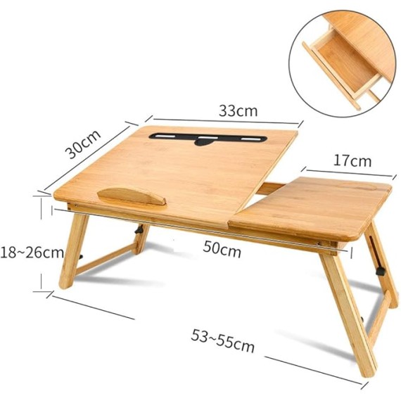 Foldable Laptop Bed Table Lap Desk Stand, 100% Natural Bamboo Laptop Desk, Adjustable Lapdesk Table with Storage Drawer, Suitable for Bed/Sofa/Floor - Small Dining Table, Computer Desk