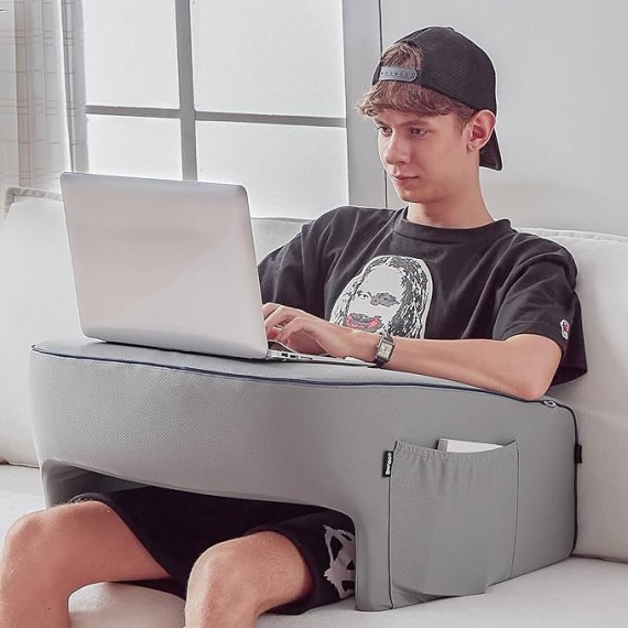 Lap Desk Pillow, Lap Pillow for Laptop, Memory Foam Bed Desk Pillow for Working, Gaming, Reading, Crocheting in Bed Couch(Grey)