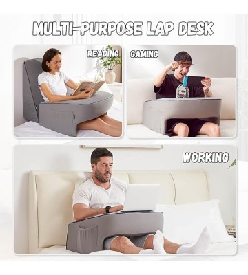 Lap Desk Pillow, Lap Pillow for Laptop, Memory Foam Bed Desk Pillow for Working, Gaming, Reading, Crocheting in Bed Couch(Grey)