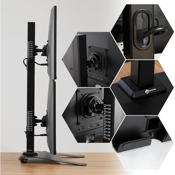 Dual Monitor Stand, Vertical Monitor Mount, Vertical Stack Screen Free-Standing Monitor Riser Adjustable Fits Two 13 to 27 Inch Screen and Max 20 lbs, Black
