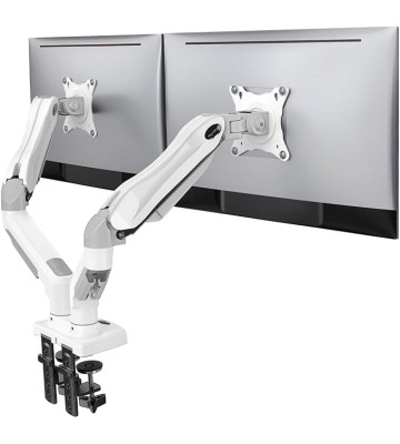 Dual Monitor Stand - Full Adjustable Monitor Desk Mount Swivel Vesa Bracket with C Clamp, Grommet Mounting Base for 13 to 30 Inch Computer Screens - Each Arm Holds 4.4 to 19.8lbs - Whtie