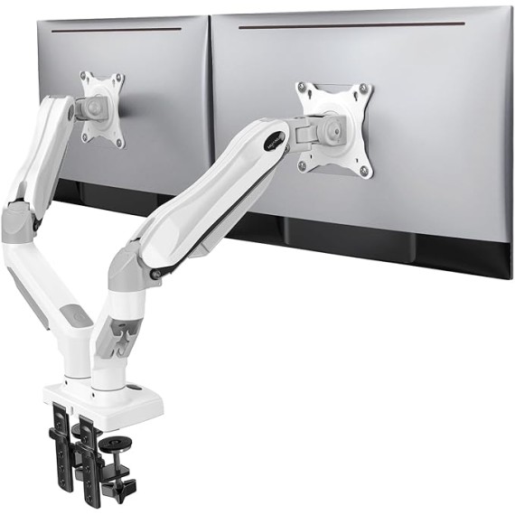 Dual Monitor Stand - Full Adjustable Monitor Desk Mount Swivel Vesa Bracket with C Clamp, Grommet Mounting Base for 13 to 30 Inch Computer Screens - Each Arm Holds 4.4 to 19.8lbs - Whtie