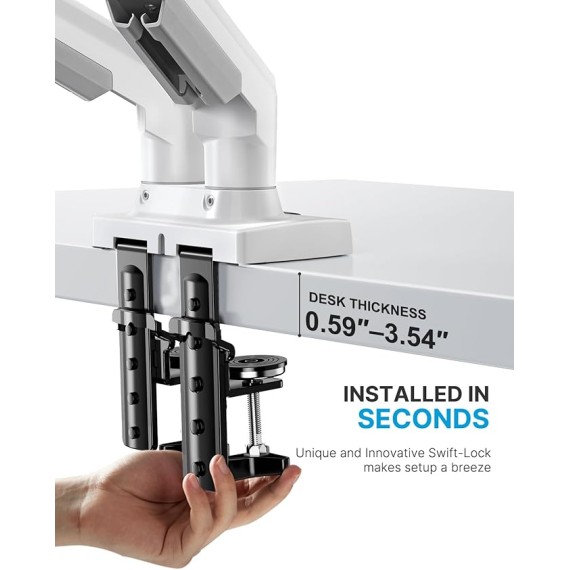 Dual Monitor Stand - Full Adjustable Monitor Desk Mount Swivel Vesa Bracket with C Clamp, Grommet Mounting Base for 13 to 30 Inch Computer Screens - Each Arm Holds 4.4 to 19.8lbs - Whtie