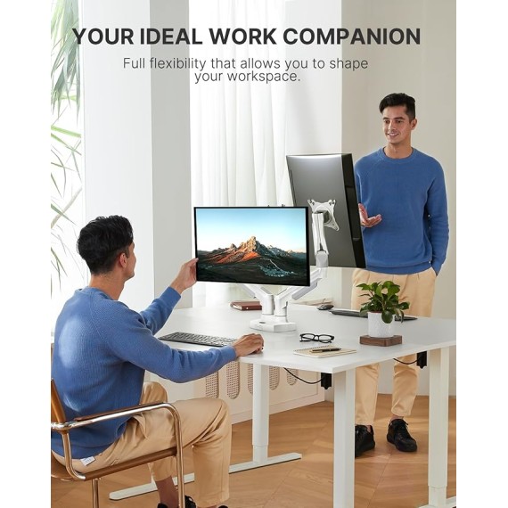 Dual Monitor Stand - Full Adjustable Monitor Desk Mount Swivel Vesa Bracket with C Clamp, Grommet Mounting Base for 13 to 30 Inch Computer Screens - Each Arm Holds 4.4 to 19.8lbs - Whtie