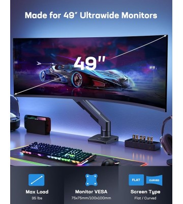 Heavy Duty Monitor Arm for 49 inches Screens up to 35 lbs, Aluminum Ultrawide Monitor Mount for Samsung Odyssey G9 Monitor Arm, Fully Adjustable Monitor Stand for Desk, VESA 100x100mm, Black