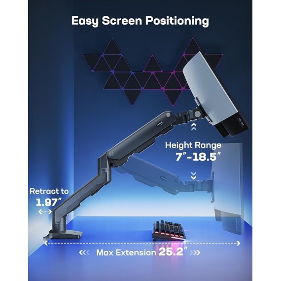 Heavy Duty Monitor Arm for 49 inches Screens up to 35 lbs, Aluminum Ultrawide Monitor Mount for Samsung Odyssey G9 Monitor Arm, Fully Adjustable Monitor Stand for Desk, VESA 100x100mm, Black