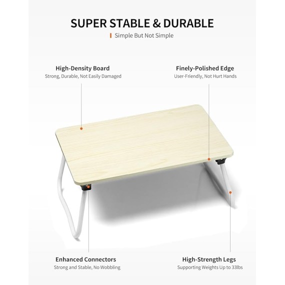 Foldable Lap Table, Laptop Bed Desk, Portable Study Table, Laptop Desk/Stand for Bed, Lightweight & Mini Table for Breakfast or Drawing - Maple