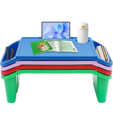 4 Pcs Kids Lap Desk Tray Bulk 19.7 x 9.8 x 7.1 Inch Portable Lap Tray for Kids Plastic Lap Table with Side Pockets, Portable Lap Bed Table for Classroom Home