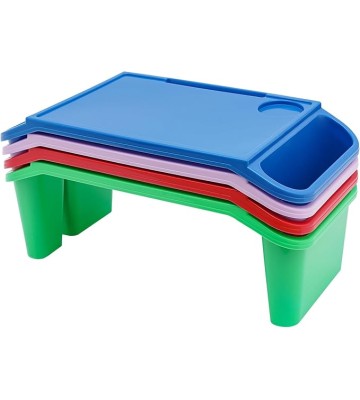 4 Pcs Kids Lap Desk Tray Bulk 19.7 x 9.8 x 7.1 Inch Portable Lap Tray for Kids Plastic Lap Table with Side Pockets, Portable Lap Bed Table for Classroom Home