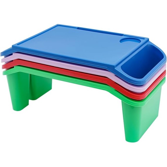4 Pcs Kids Lap Desk Tray Bulk 19.7 x 9.8 x 7.1 Inch Portable Lap Tray for Kids Plastic Lap Table with Side Pockets, Portable Lap Bed Table for Classroom Home