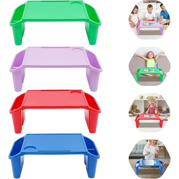 4 Pcs Kids Lap Desk Tray Bulk 19.7 x 9.8 x 7.1 Inch Portable Lap Tray for Kids Plastic Lap Table with Side Pockets, Portable Lap Bed Table for Classroom Home