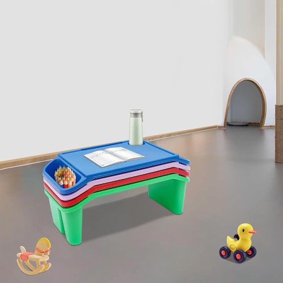 4 Pcs Kids Lap Desk Tray Bulk 19.7 x 9.8 x 7.1 Inch Portable Lap Tray for Kids Plastic Lap Table with Side Pockets, Portable Lap Bed Table for Classroom Home