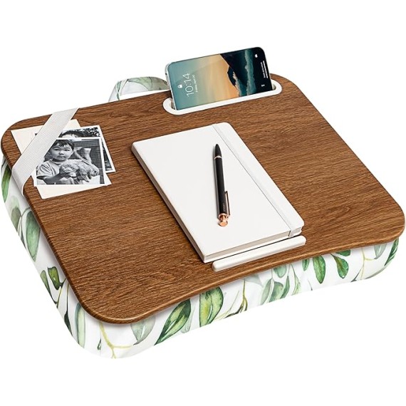 LAPGEAR Designer Lap Desk with Phone Holder and Device Ledge - Watercolor Leaves - Fits up to 15.6 Inch Laptops - Style No. 45412