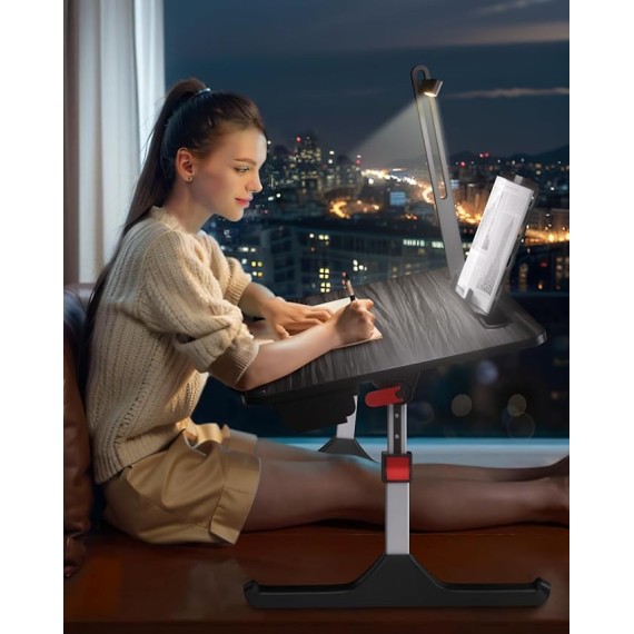 Laptop Desk for Bed with LED Light, Adjustable Foldable Bed Table Lap Desk,Computer Tray Laptop Stand with Book Stand,Wrist Rest, Storage Drawer for Adults Kids Writing Work Study Couch Floor