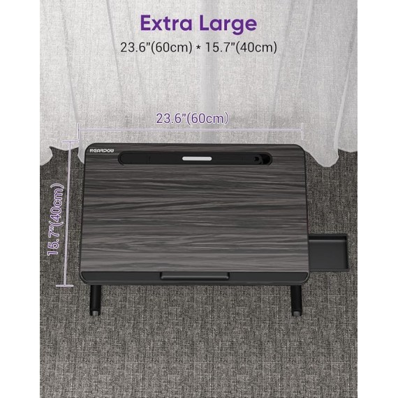 Laptop Desk for Bed with LED Light, Adjustable Foldable Bed Table Lap Desk,Computer Tray Laptop Stand with Book Stand,Wrist Rest, Storage Drawer for Adults Kids Writing Work Study Couch Floor