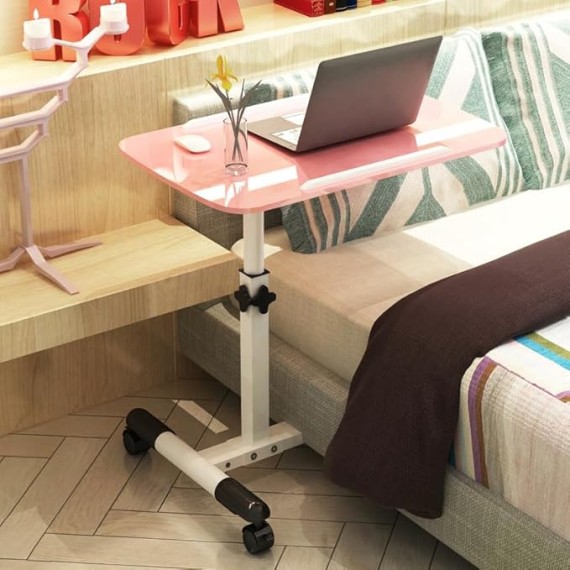 Hospital Bed Table, Overbed Table Adjustable Height with Wheels, Space-Saving Portable Rolling Adjustable Table, Laptop Table,C