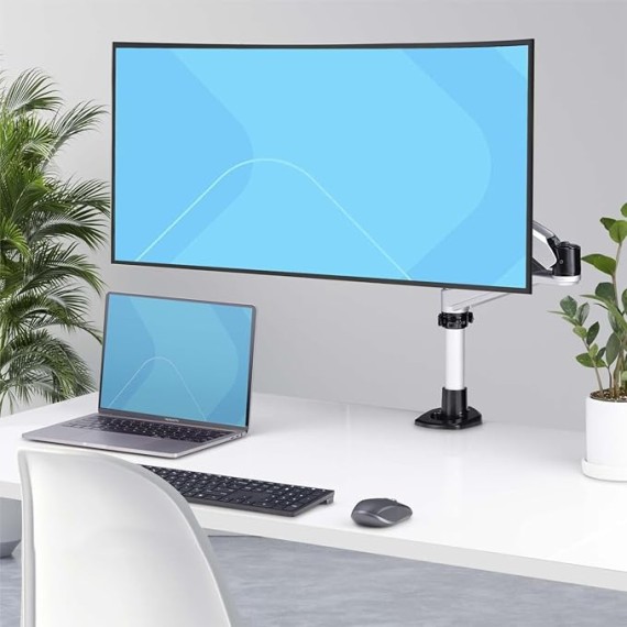 Monitor Desk Mount for 27in 16:9 or 30in 21:9 Ultrawide Screens, VESA 75x75/100x100, Tool-Less Arm Adjustments